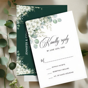 Modern Emerald Greenery Wedding RSVP Card