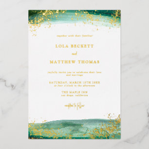 Modern Emerald Watercolor Wedding Invitation Foil