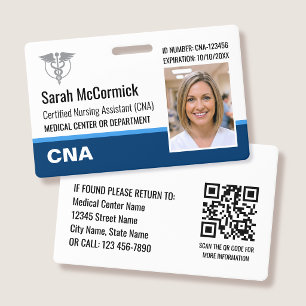 Modern Employee ID Badge Photo Logo CNA Nurse Blue