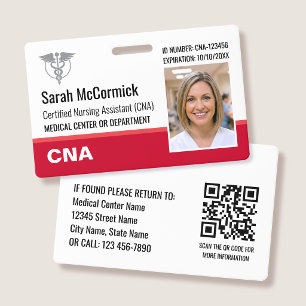 Modern Employee ID Badge Photo Logo CNA Nurse Red