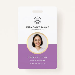 Modern Employee ID Custom Name Photo ID Purple ID Badge