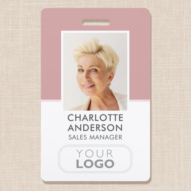 Modern Employee ID Name Company Logo Dusty Pink ID Badge (Creator Uploaded)