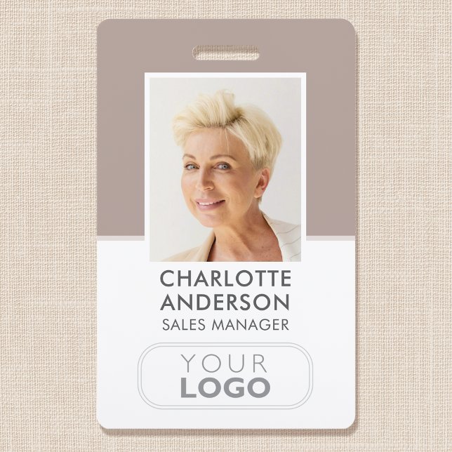 Modern Employee ID Name Company Logo Taupe ID Badge (Creator Uploaded)