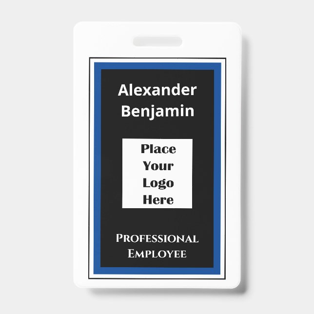 Modern Employee Name Logo Bar Code ID Badge (Front)
