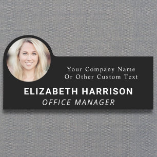 Modern Employee Photo Black Name Tag