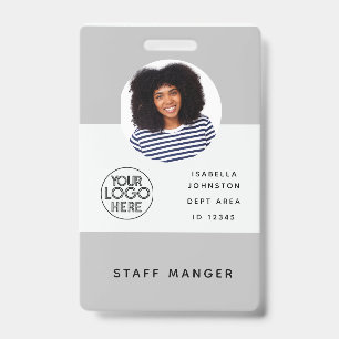 Modern Employee Photo ID Logo   QR Barcode Grey Badge