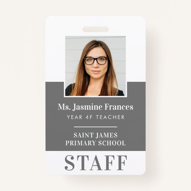 MODERN EMPLOYEE PHOTO ID simple grey ID Badge (Front)