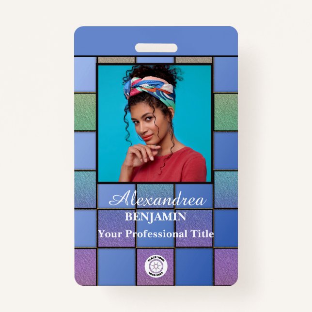 Modern Employee Photo Logo Bar Code Personalise ID Badge (Front)