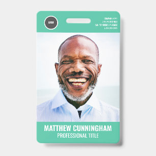 Modern Employee Photo Name Barcode Round Logo ID Badge