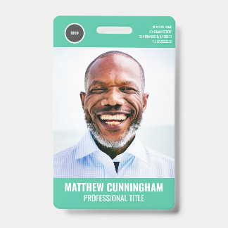 Modern Employee Photo Name Barcode Round Logo ID Badge