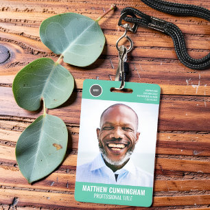Modern Employee Photo Name Barcode Round Logo ID Badge