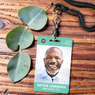 Modern Employee Photo Name Barcode Round Logo ID Badge
