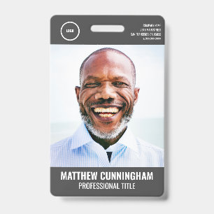 Modern Employee Photo Name Barcode Round Logo ID Badge