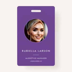 Modern Employee Professional ID photo Purple QR ID Badge