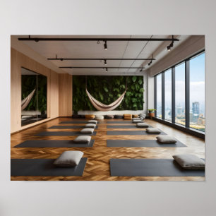 Modern Empty Yoga Studio with Parquet Flooring Poster