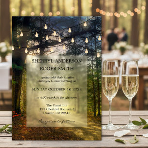 Modern Enchanted Forest String Lights Wedding Invitation