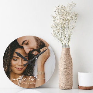 Modern Endless Love Personalised Photo Gift Round Clock