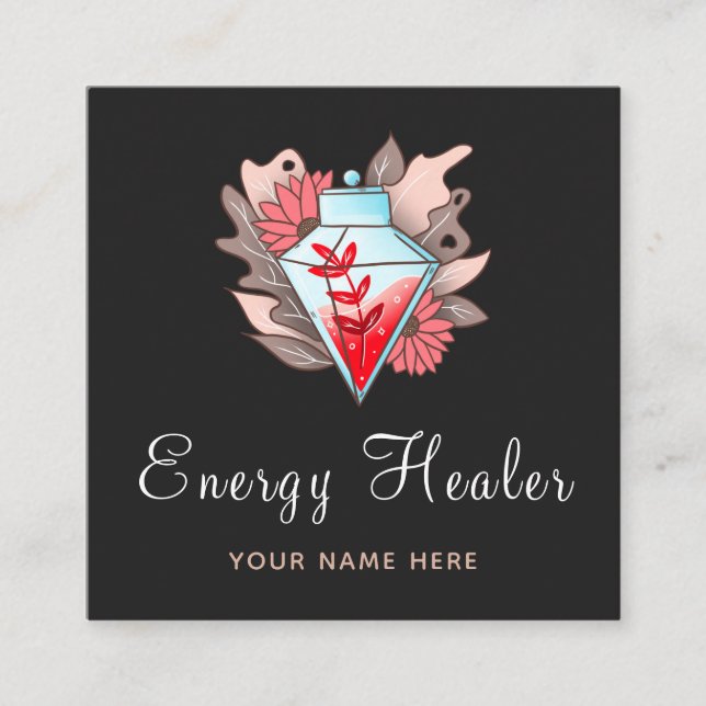 Modern Energy Healer Psychic Diamond Magic Potion Square Business Card (Front)
