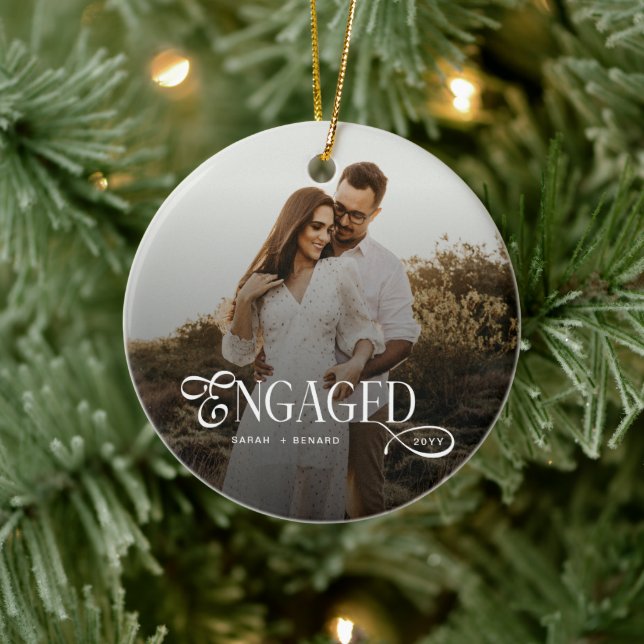 Modern Engaged Chic Couples Photo Gifts Ceramic Ornament (Tree)
