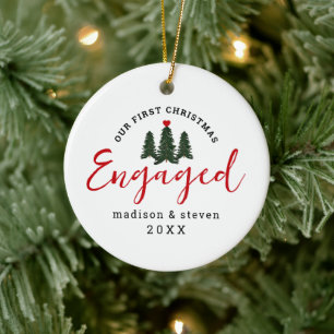 Modern Engaged Our First Christmas Personalised Ceramic Ornament