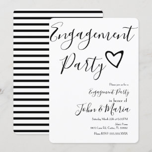 Modern Engagement Party Black Stripes Heart Invitation