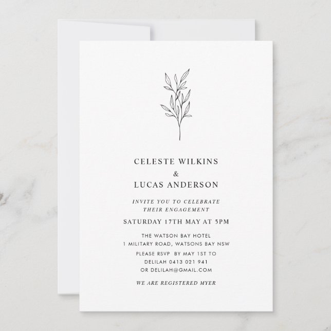 Modern Engagement Party Botanical Flower Leaf Invitation (Front)