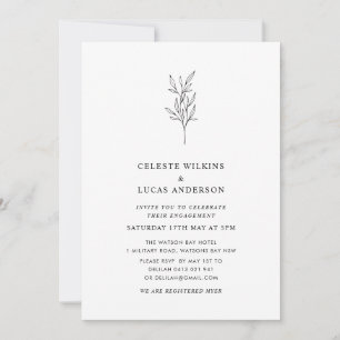 Modern Engagement Party Botanical Flower Leaf Invitation