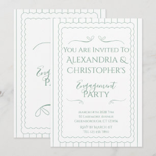 Modern Engagement Party Green and White Invitation
