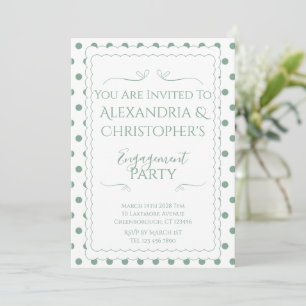 Modern Engagement Party Green and White Polka Dots Invitation
