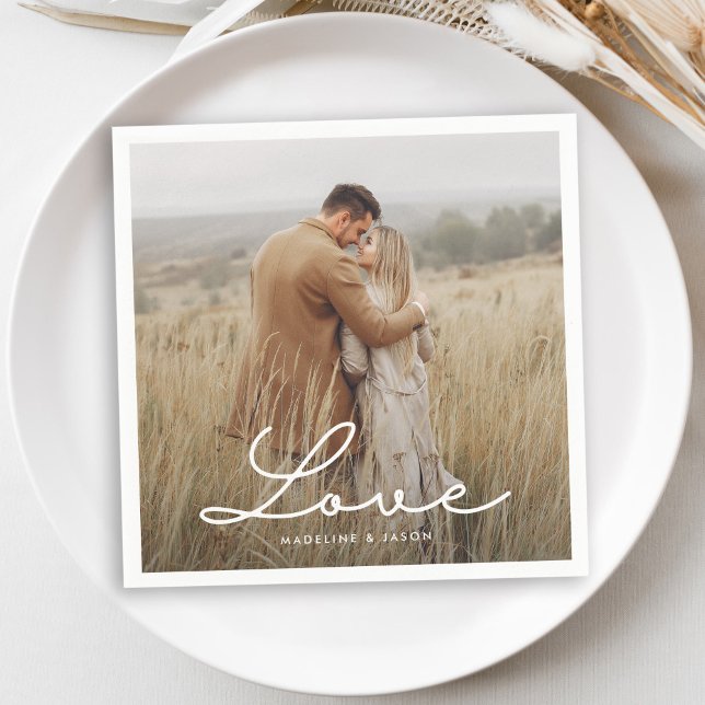 Modern Engagement Photo Calligraphy Love Napkin (Creator Uploaded)