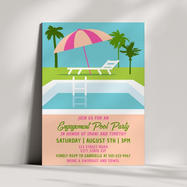 Modern Engagement Pool Party Tropical Summer Invitation (Creator Uploaded)