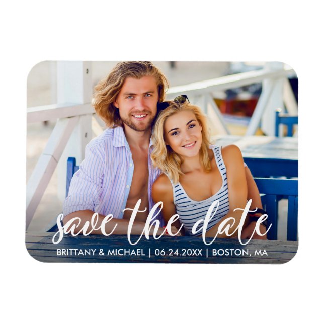 Modern Engagement Save The Date Photo Couple Magnet (Horizontal)