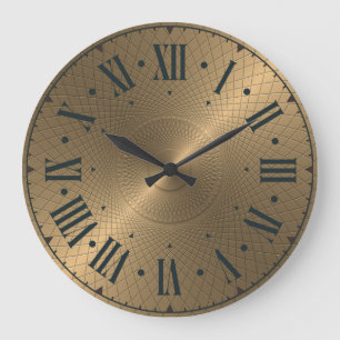 Modern Engraved Gold Metal Disc Abstract Spiral  Large Clock