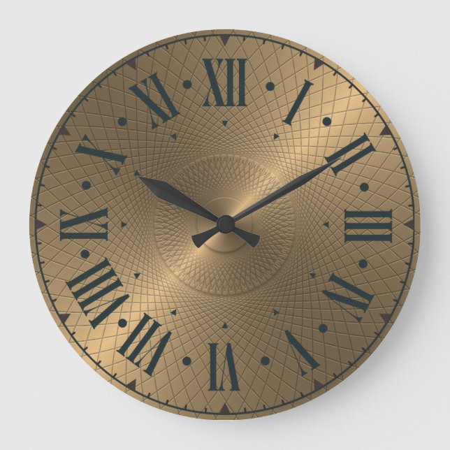 Modern Engraved Gold Metal Disc Abstract Spiral  Large Clock (Front)