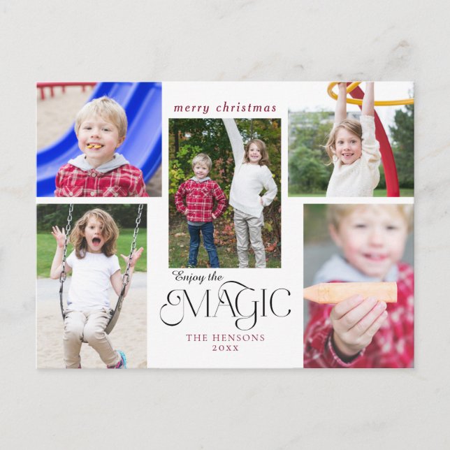 Modern Enjoy the Magic Calligraphy Multi-Photo Postcard (Front)