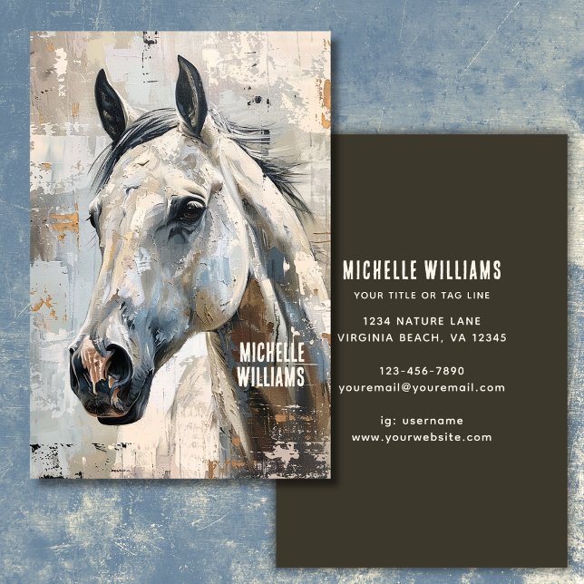 Modern Equestrian – Abstract Grey Horse Design Business Card (Abstract Grey Horse Portrait – Modern Equine Art Business Card)