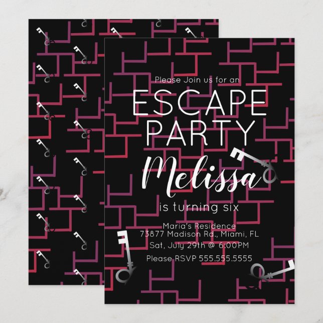 Modern Escape Room Birthday Party Maze Invitation (Front/Back)
