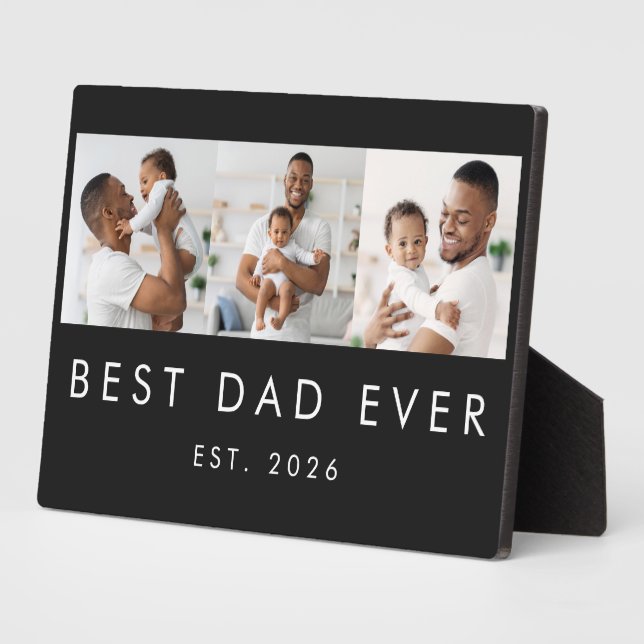Modern Established Best Dad Ever 3 Photos Plaque (Side)