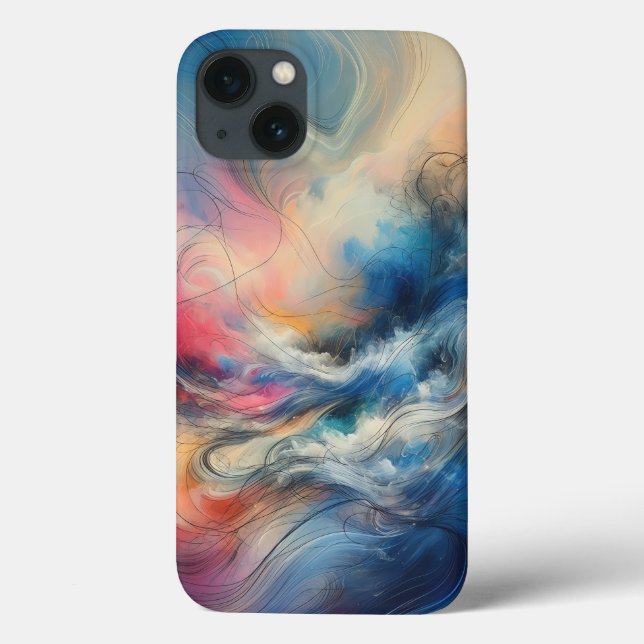 Modern Ethereal Cloud Flow Phone Case Vibrant Blue (Back)