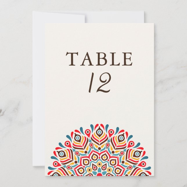 Modern Ethnic Floral Mandala Wedding Table Number (Front)