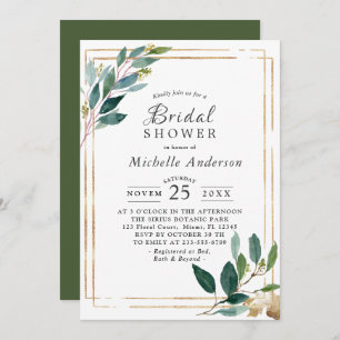 Modern Eucaliptus Gold Bridal Shower Invitation