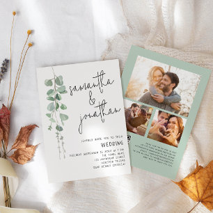 Modern Eucalyptus 3 Photos QR code Wedding Invitation