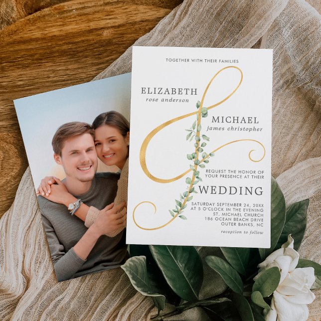 Modern Eucalyptus Ampersand Simple Photo Wedding Invitation (Creator Uploaded)