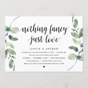 Modern Eucalyptus,  Black, Wedding Elopement Party Invitation