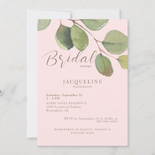 Modern Eucalyptus Blush Gold Text Bridal Shower Invitation