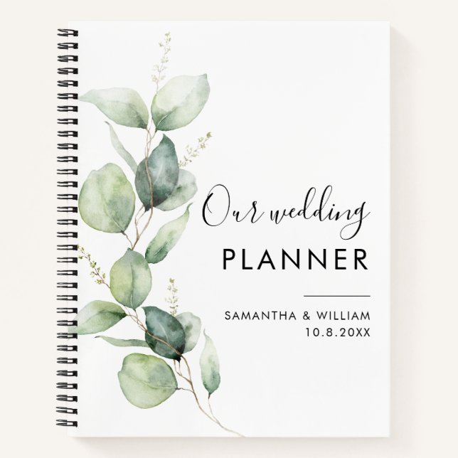 Modern Eucalyptus Botanical Wedding Planner Notebook (Front)