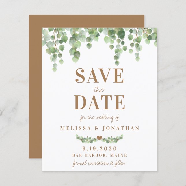 Modern Eucalyptus Botanical Wedding Save The Date (Front/Back)