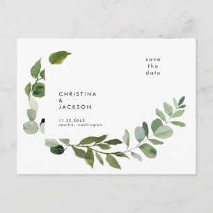 Modern Eucalyptus Botanical Wedding Save the Date Postcard
