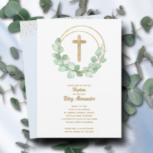 Modern Eucalyptus Boy Baptism Invitation
