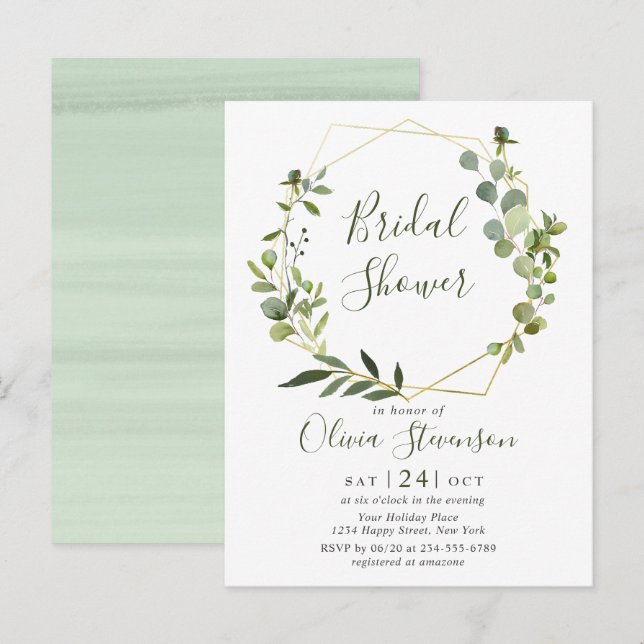 Modern Eucalyptus Bridal Shower Invitation Card (Front/Back)